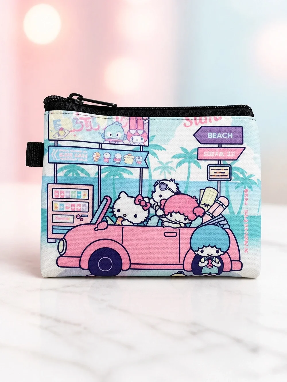 Sanrio Hello Kitty w/ Pink Bow & Friends Zipper Large Size Coin Purse NWT